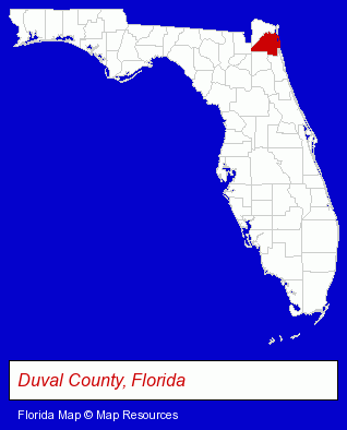 Florida map, showing the general location of Jacksonville Plastic Surgery - John J Obi MD