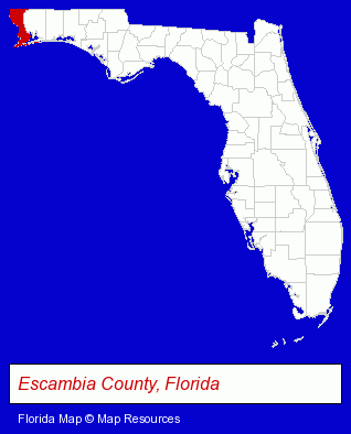 Florida map, showing the general location of Pensacola Rubber & Gasket Company