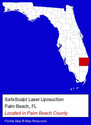 Florida counties map, showing the general location of SafeSculpt Laser Liposuction