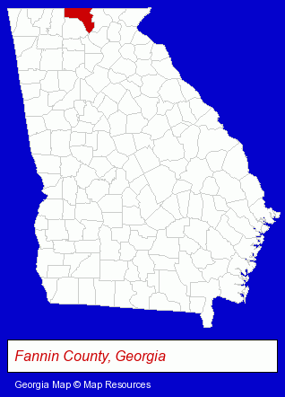 Georgia map, showing the general location of Southern Comfort Cabin Rentals