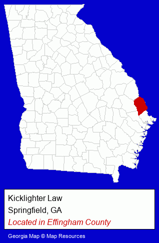 Georgia counties map, showing the general location of Kicklighter Law
