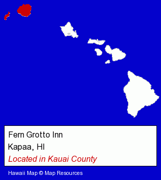 Hawaii counties map, showing the general location of Fern Grotto Inn