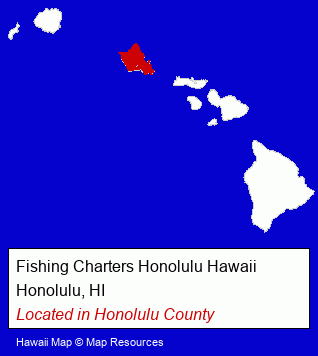 Hawaii counties map, showing the general location of Fishing Charters Honolulu Hawaii