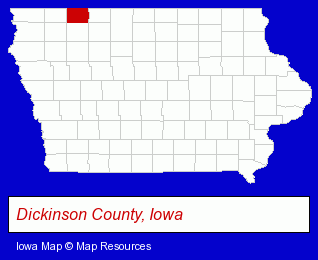 Iowa map, showing the general location of Camp Okoboji Lc-Ms