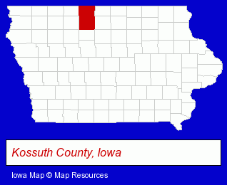 Iowa map, showing the general location of Algona Municipal Utilities