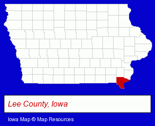 Iowa map, showing the general location of Lee County Health Department