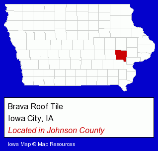 Iowa counties map, showing the general location of Brava Roof Tile