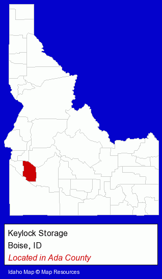 Idaho counties map, showing the general location of Keylock Storage