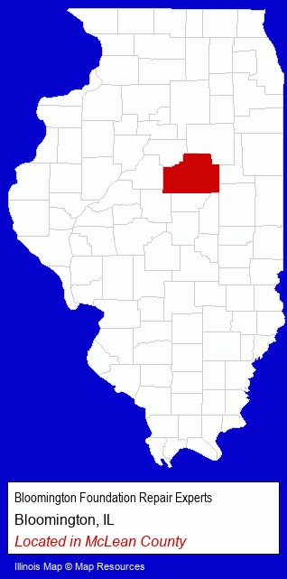 Illinois counties map, showing the general location of Bloomington Foundation Repair Experts