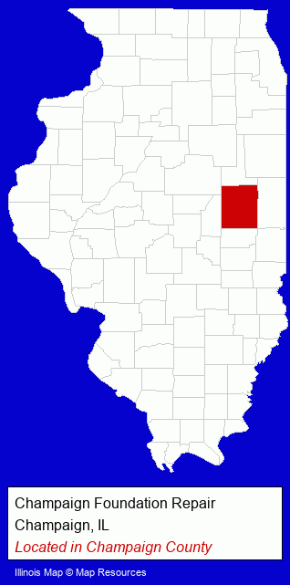 Illinois counties map, showing the general location of Champaign Foundation Repair