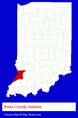 Indiana map, showing the general location of South Knox School Corporation