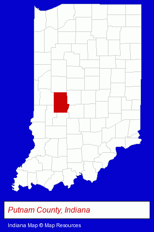 Indiana map, showing the general location of North Putnam Community School Corporation