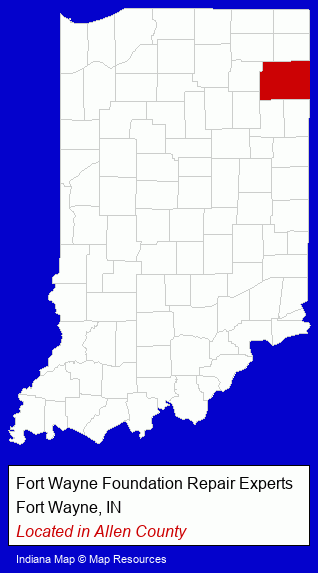 Indiana counties map, showing the general location of Fort Wayne Foundation Repair Experts