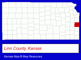 Kansas map, showing the general location of Linn County Abstract Co