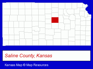 Kansas map, showing the general location of Salina Country Club