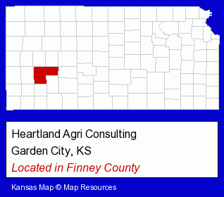 Kansas counties map, showing the general location of Heartland Agri Consulting