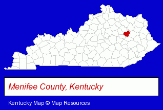 Kentucky map, showing the general location of Menifee Home for Funerals