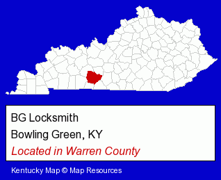 Kentucky counties map, showing the general location of BG Locksmith
