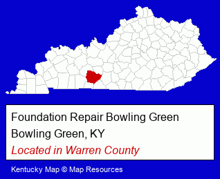 Kentucky counties map, showing the general location of Foundation Repair Bowling Green