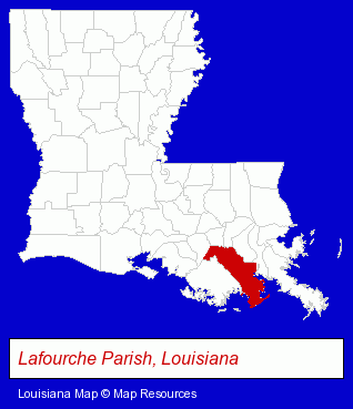 Louisiana map, showing the general location of Bayou Lafourche Fresh WTR DSt