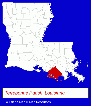 Louisiana map, showing the general location of Terrebonne Concrete LLC