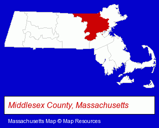 Massachusetts map, showing the general location of Anton's Uniform Rental Services