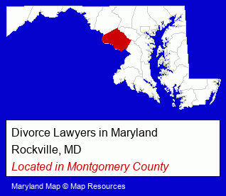 Maryland counties map, showing the general location of Divorce Lawyers in Maryland