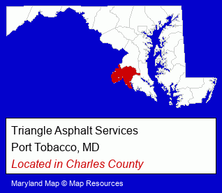 Maryland counties map, showing the general location of Triangle Asphalt Services