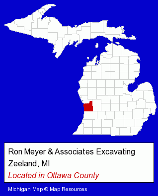 Michigan counties map, showing the general location of Ron Meyer & Associates Excavating