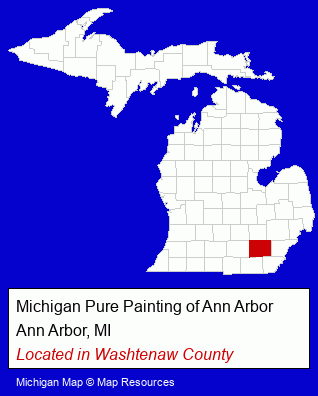 Michigan counties map, showing the general location of Michigan Pure Painting of Ann Arbor