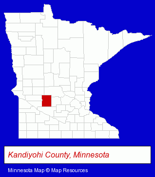 Minnesota map, showing the general location of Ridgewater College