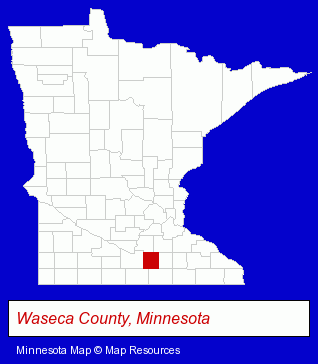 Minnesota map, showing the general location of Janesville Waldorf Pemberton