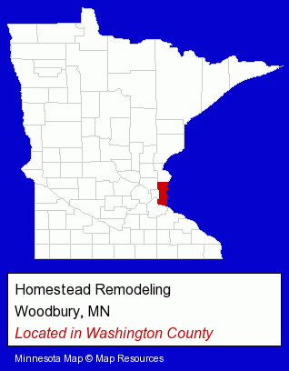 Minnesota counties map, showing the general location of Homestead Remodeling