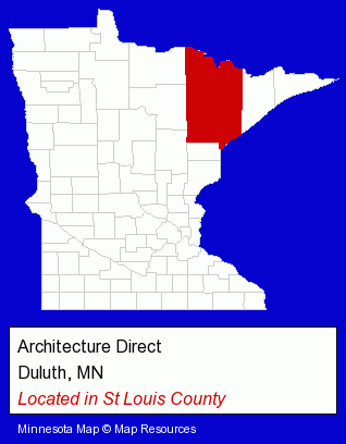 Minnesota counties map, showing the general location of Architecture Direct