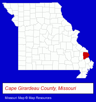 Missouri map, showing the general location of Cape Air Charter