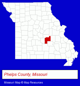 Missouri map, showing the general location of Kmnr 89.7 FM Rolla