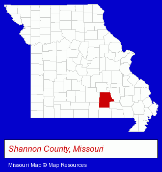 Missouri map, showing the general location of Two Rivers Canoe Rental