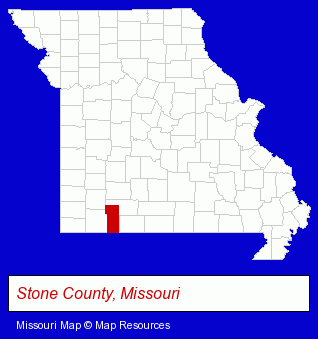Missouri map, showing the general location of Stone County