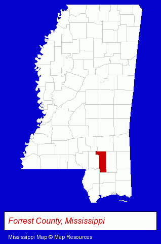 Mississippi map, showing the general location of Timberton Golf Club