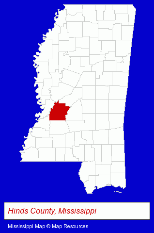 Mississippi map, showing the general location of W Hugh FURR