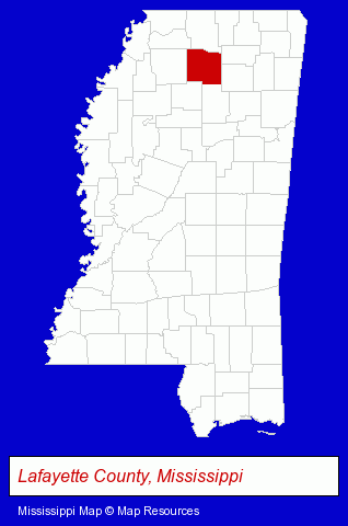 Mississippi map, showing the general location of Oxford-Lafayette Chamber-Cmmrc