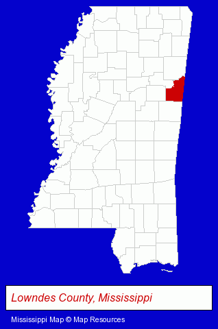 Mississippi map, showing the general location of Triangle Federal Credit Union