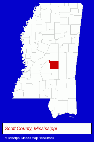 Mississippi map, showing the general location of Cox MHP Inc