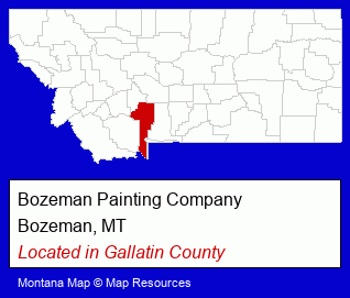 Montana counties map, showing the general location of Bozeman Painting Company