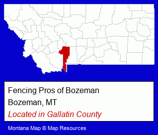Montana counties map, showing the general location of Fencing Pros of Bozeman