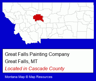 Montana counties map, showing the general location of Great Falls Painting Company