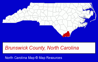 North Carolina map, showing the general location of Southport-Oak Island Area Chamber of Commerce