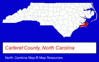 North Carolina map, showing the general location of Shearline Boat Works