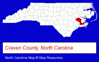 North Carolina map, showing the general location of Coastal Pediatric Dentistry - Robert Harrison DDS