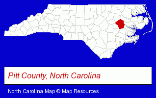 North Carolina map, showing the general location of Pitt County Aids Service Org